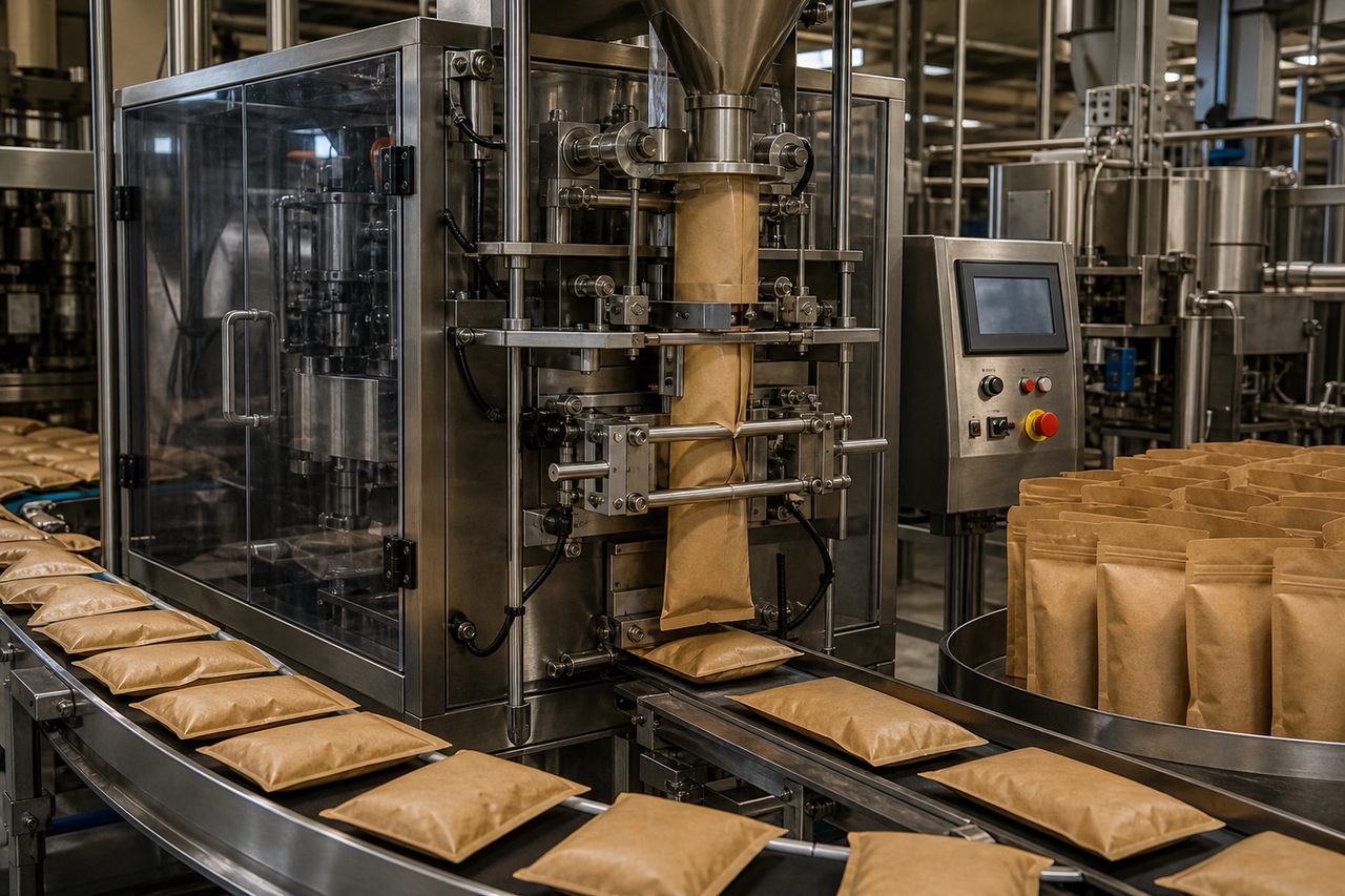Vertical form-fill-seal bag packing line